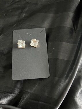 Clear Square Crystal Stud Earrings with Gold Accents - Women Jewelry